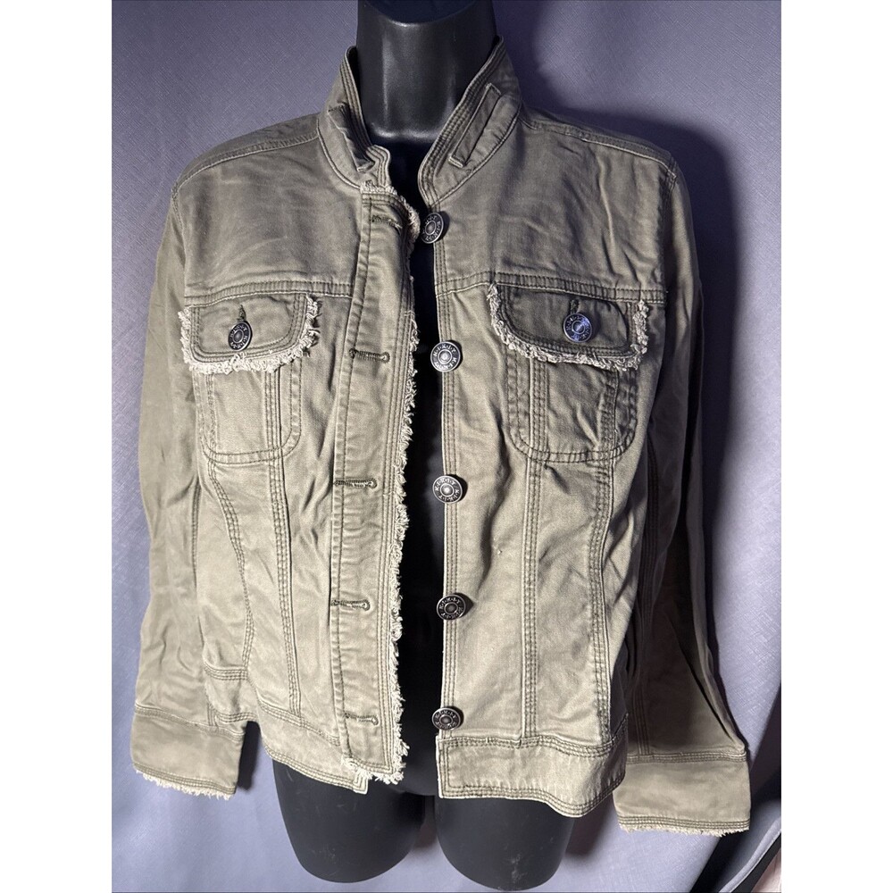 Vintage Kikit Jeans Womens L Button Up Canvas Denim Style Jacket Raw Edges Free